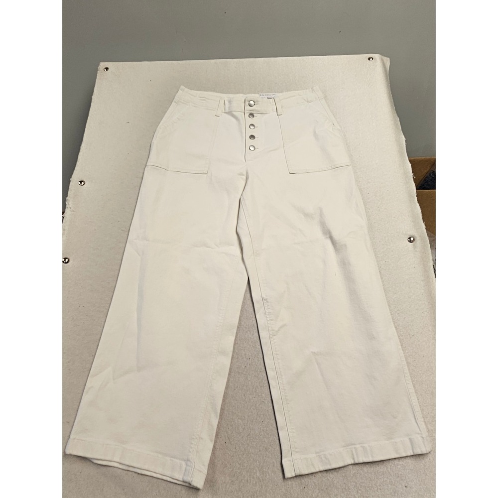 Sonoma Goods For Life High Rise Wide Leg Pants Off White Button Fly 18P New